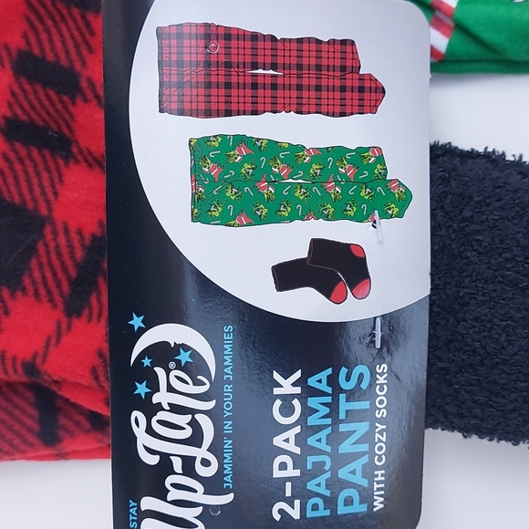 Up Late set 2 pack Boys pajama pants with socks Holidays size S 4/5 - Picture 2 of 7